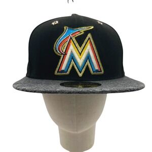 NEW Miami Marlins Baseball Cap Adult 7 7/8 Black MLB New Era‎ 59Fifty Fitted Hat